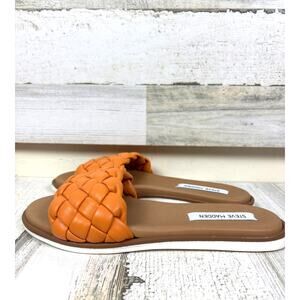 Steve Madden Women 9 Orange Paislee Braided Faux Leather Flat Slip On Sandal NEW